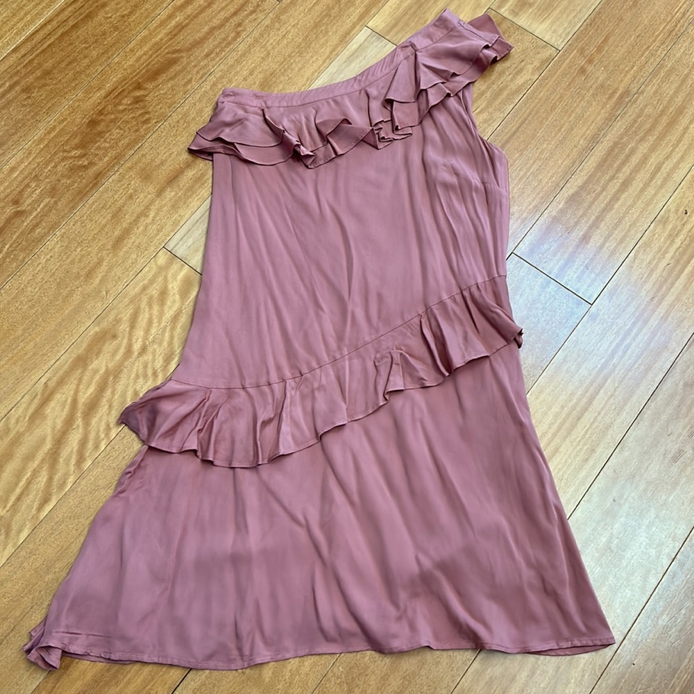 Gianni Bini One Shoulder Dusty Pink Ruffle Dress